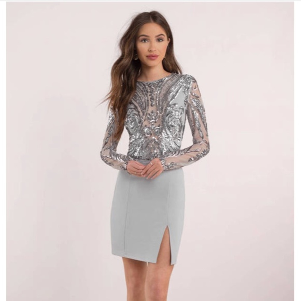 Harlequin Romance Grey Sequin Bodycon Dress